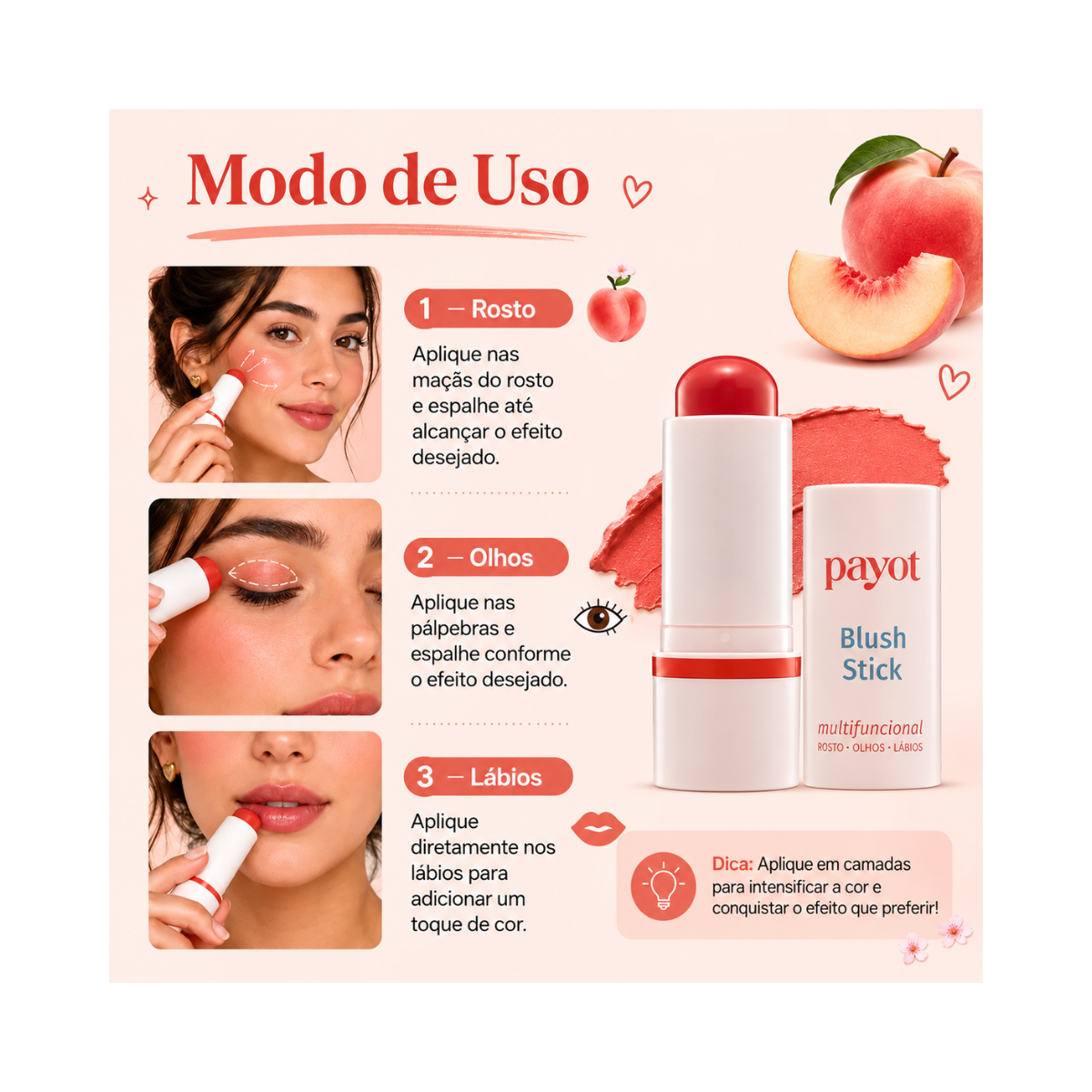 BLUSH STICK MULTIFUNCIONAL PESSEGO EM CALDA 30 PAYOT 6G