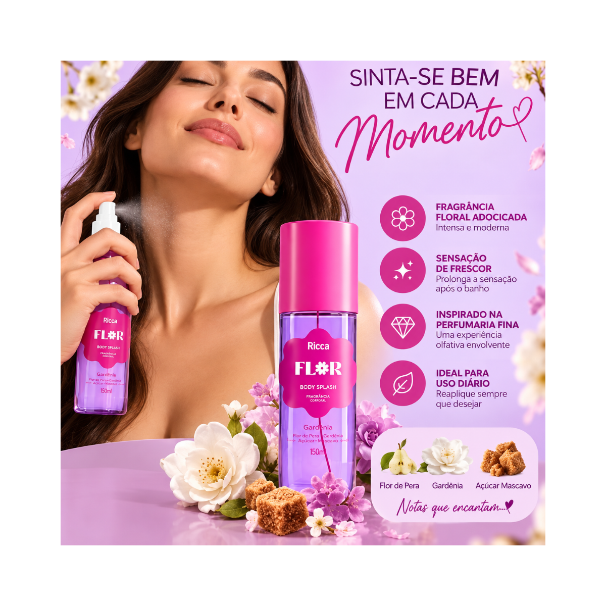 BODY SPLASH DEO COLÔNIA RICCA FLOR GARDÊNIA150ML