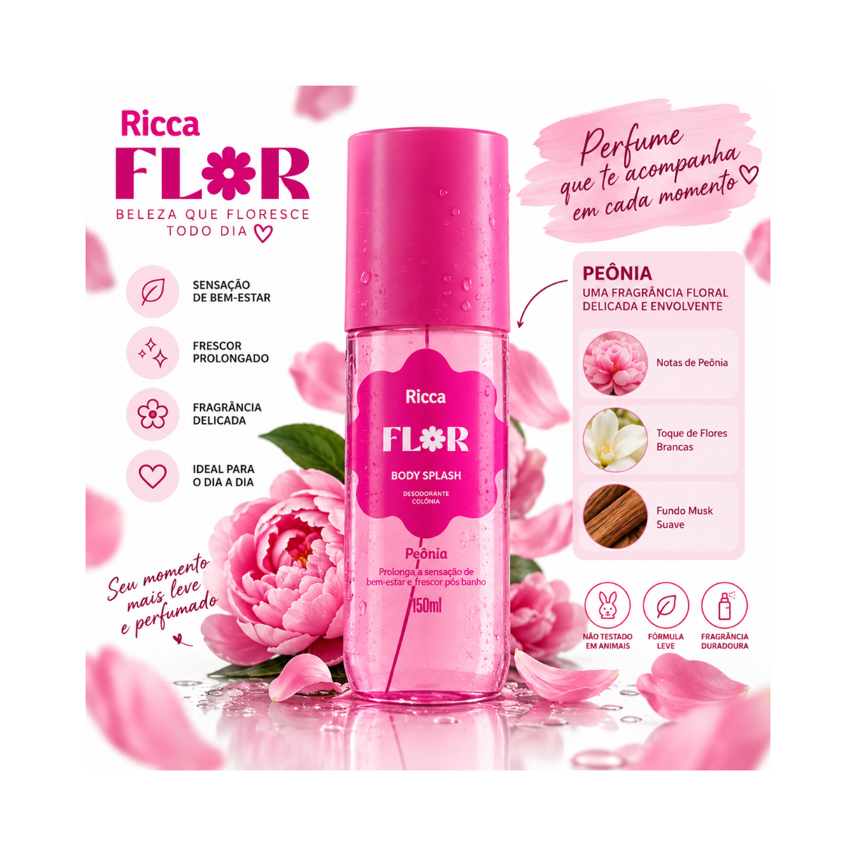 BODY SPLASH DEO COLÔNIA RICCA FLOR PEÔNIA150ML