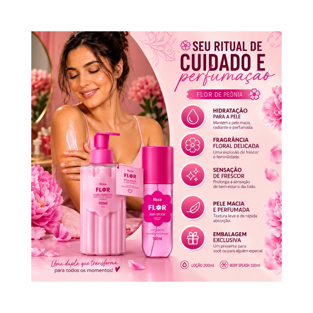 BODY SPLASH DEO COLÔNIA RICCA FLOR PEÔNIA150ML