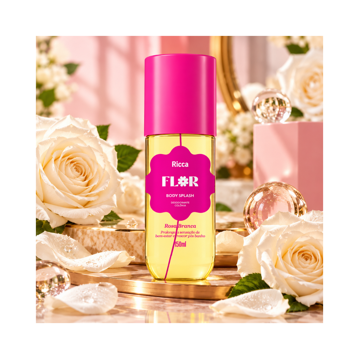 BODY SPLASH DEO COLÔNIA RICCA FLOR ROSA BRANCA 150ML