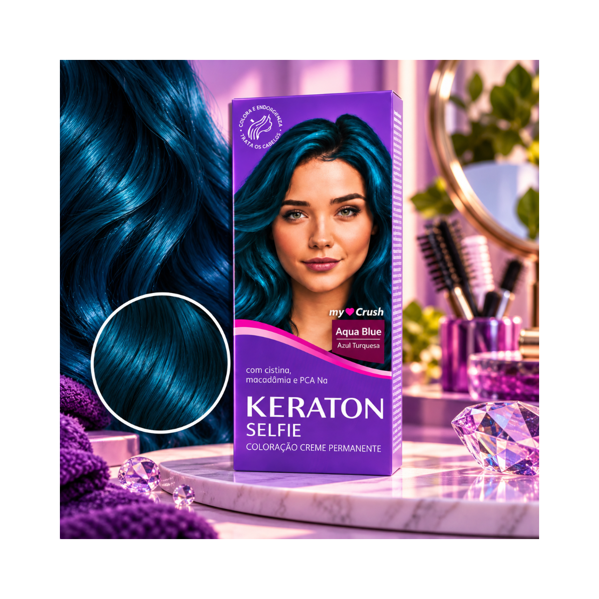 COLORAÇÃO KERATON SELFIE MY CRUSH AQUA BLUE KERT 50G