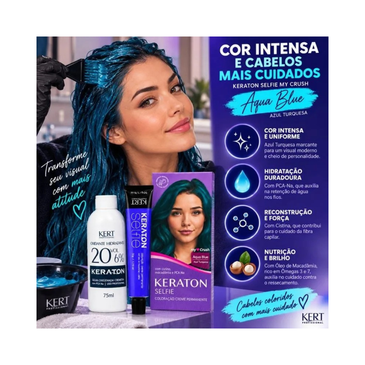 COLORAÇÃO KERATON SELFIE MY CRUSH AQUA BLUE KERT 50G