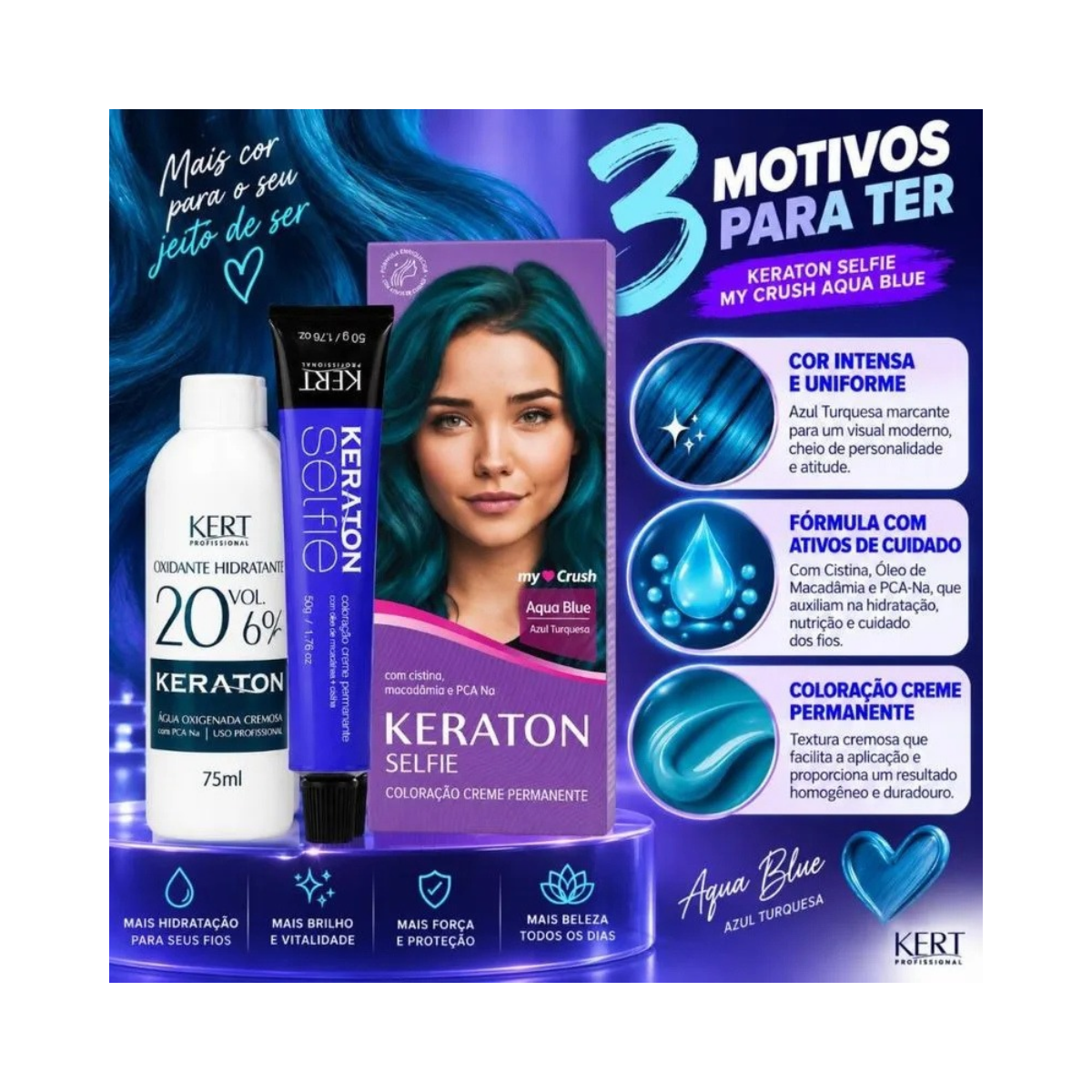 COLORAÇÃO KERATON SELFIE MY CRUSH AQUA BLUE KERT 50G