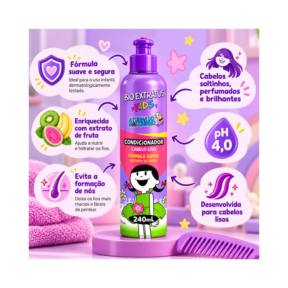 CONDICIONADOR KIDS CABELO LISO BIO EXTRATUS 240ML