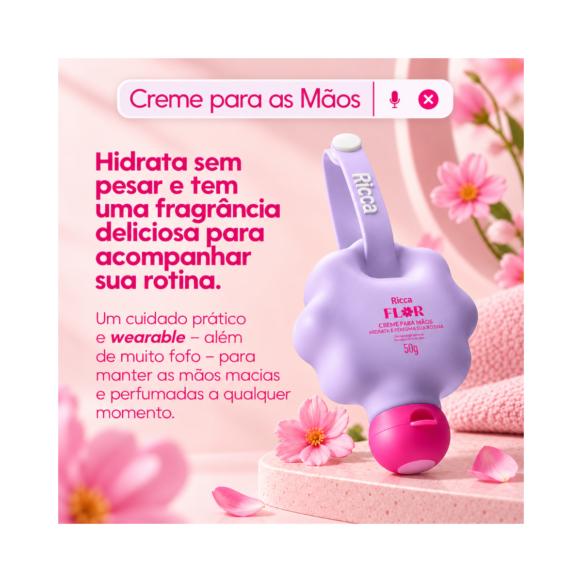 CREME PARA MÃOS DEO HIDRATANTE RICCA FLOR GARDÊNIA 50ML