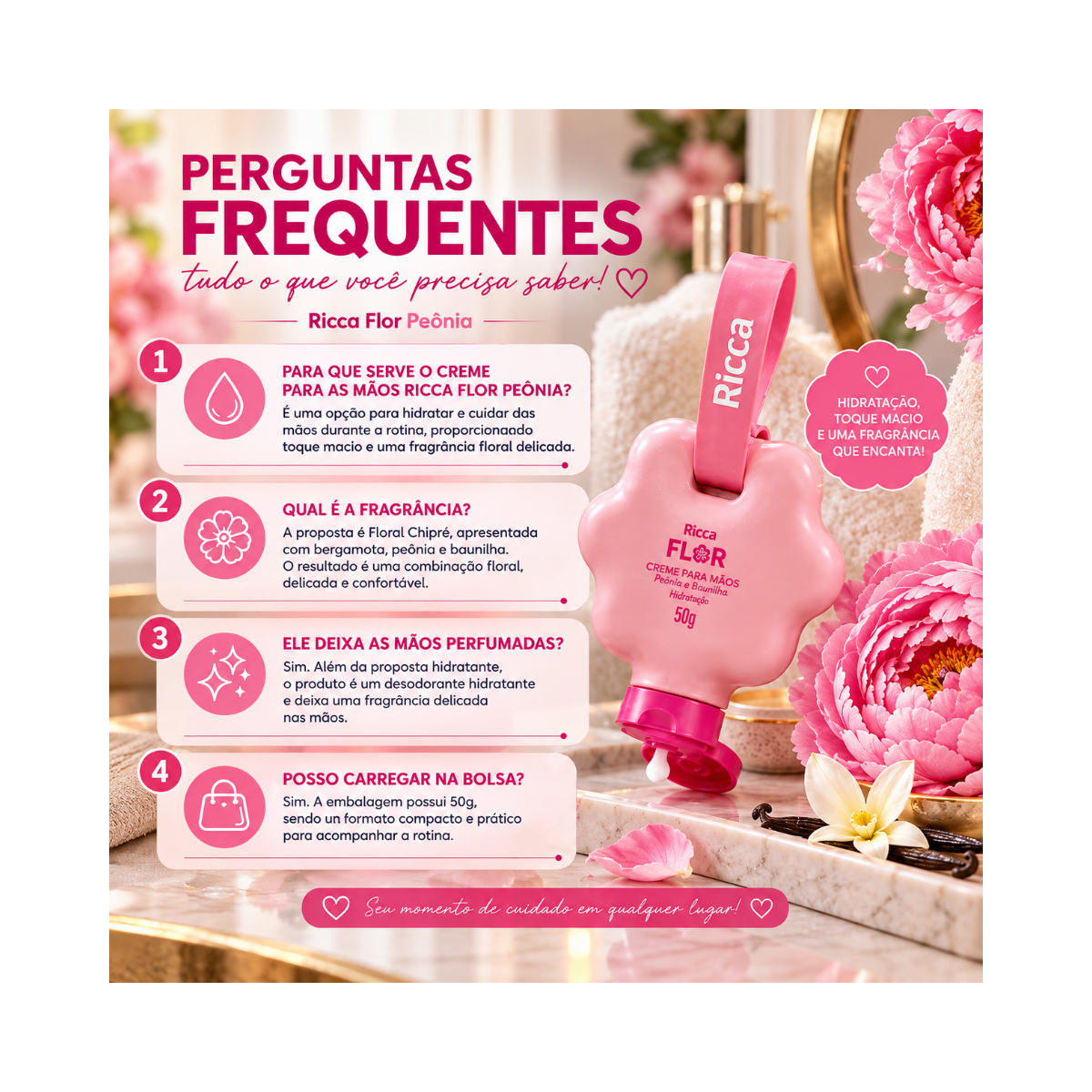 CREME PARA MÃOS DEO HIDRATANTE RICCA FLOR PEÔNIA 50ML
