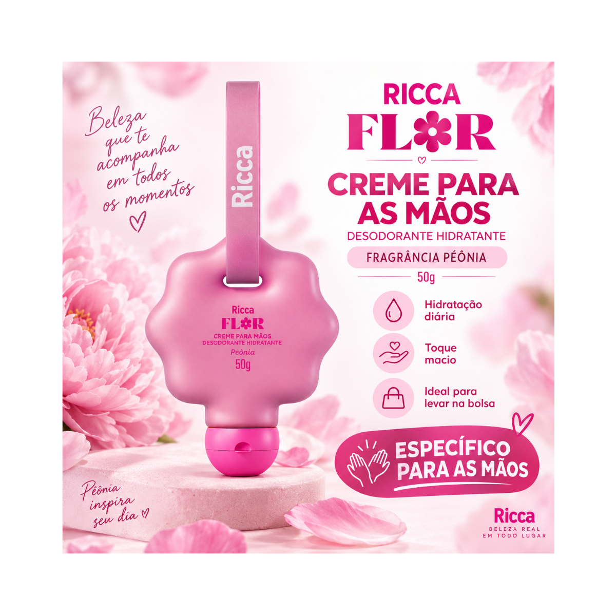 CREME PARA MÃOS DEO HIDRATANTE RICCA FLOR PEÔNIA 50ML