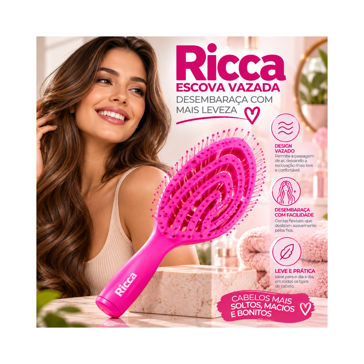 ESCOVA RICCA MIDI VENTILADA ROSA