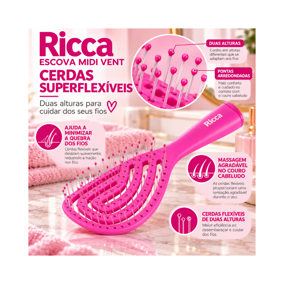 ESCOVA RICCA MIDI VENTILADA ROSA