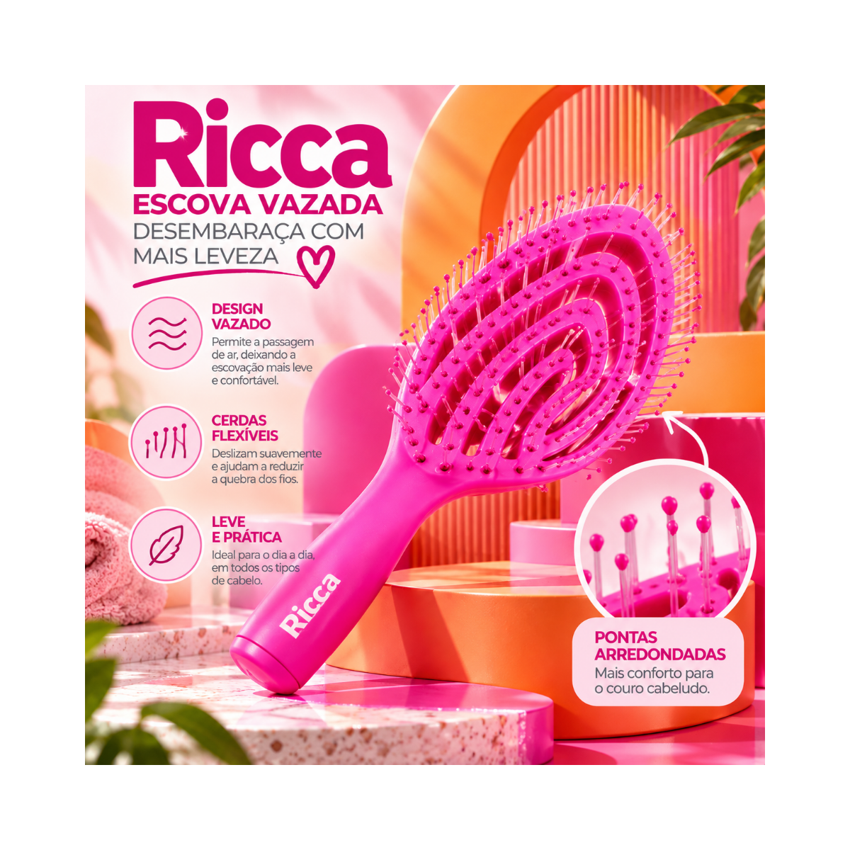 ESCOVA RICCA MIDI VENTILADA ROSA