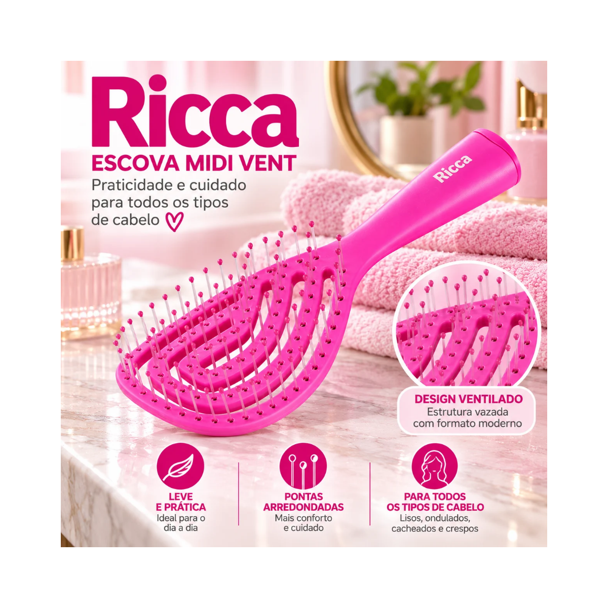 ESCOVA RICCA MIDI VENTILADA ROSA