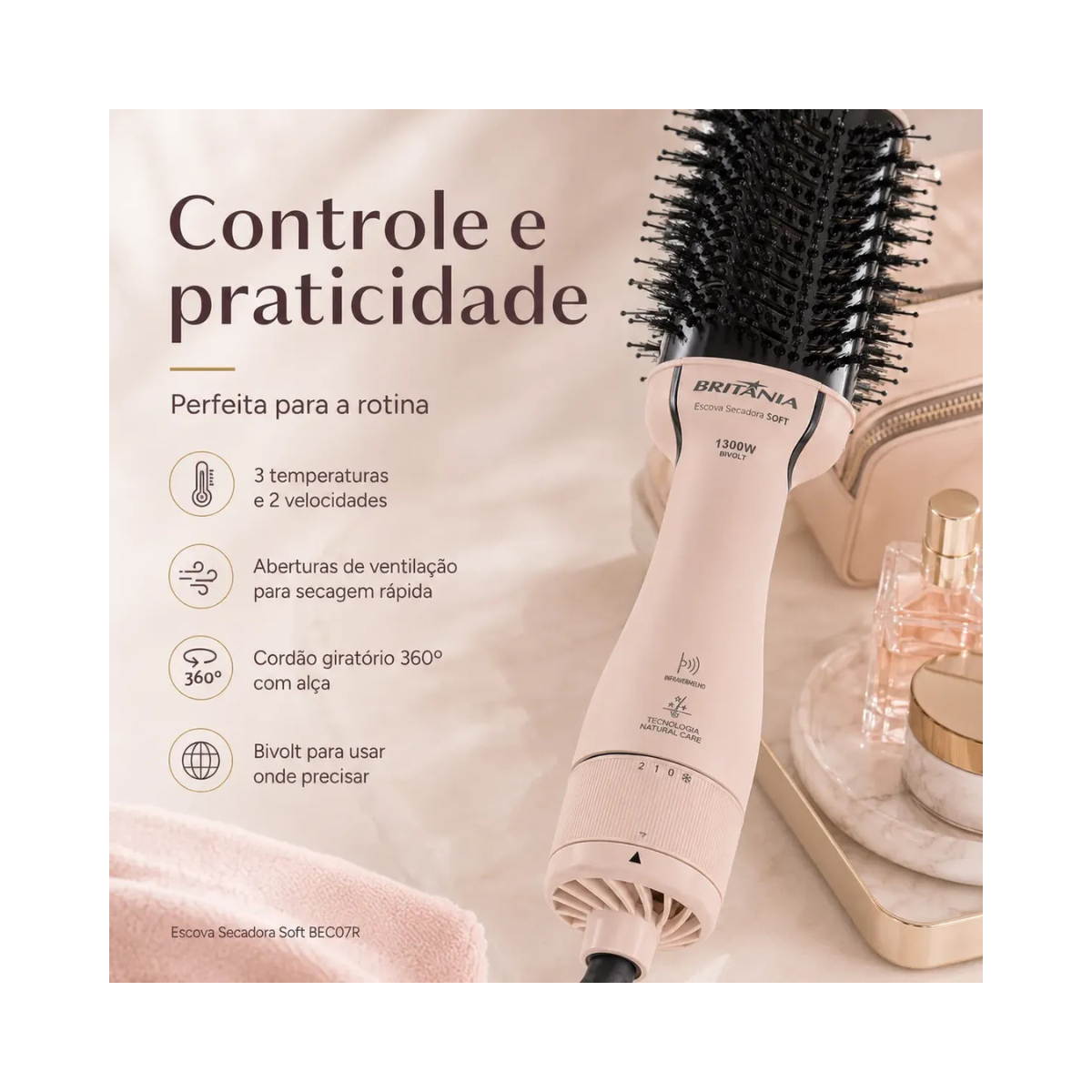 ESCOVA SECADORA SOFT 4EM1 BRITÂNIA BEC07R BIVOLT