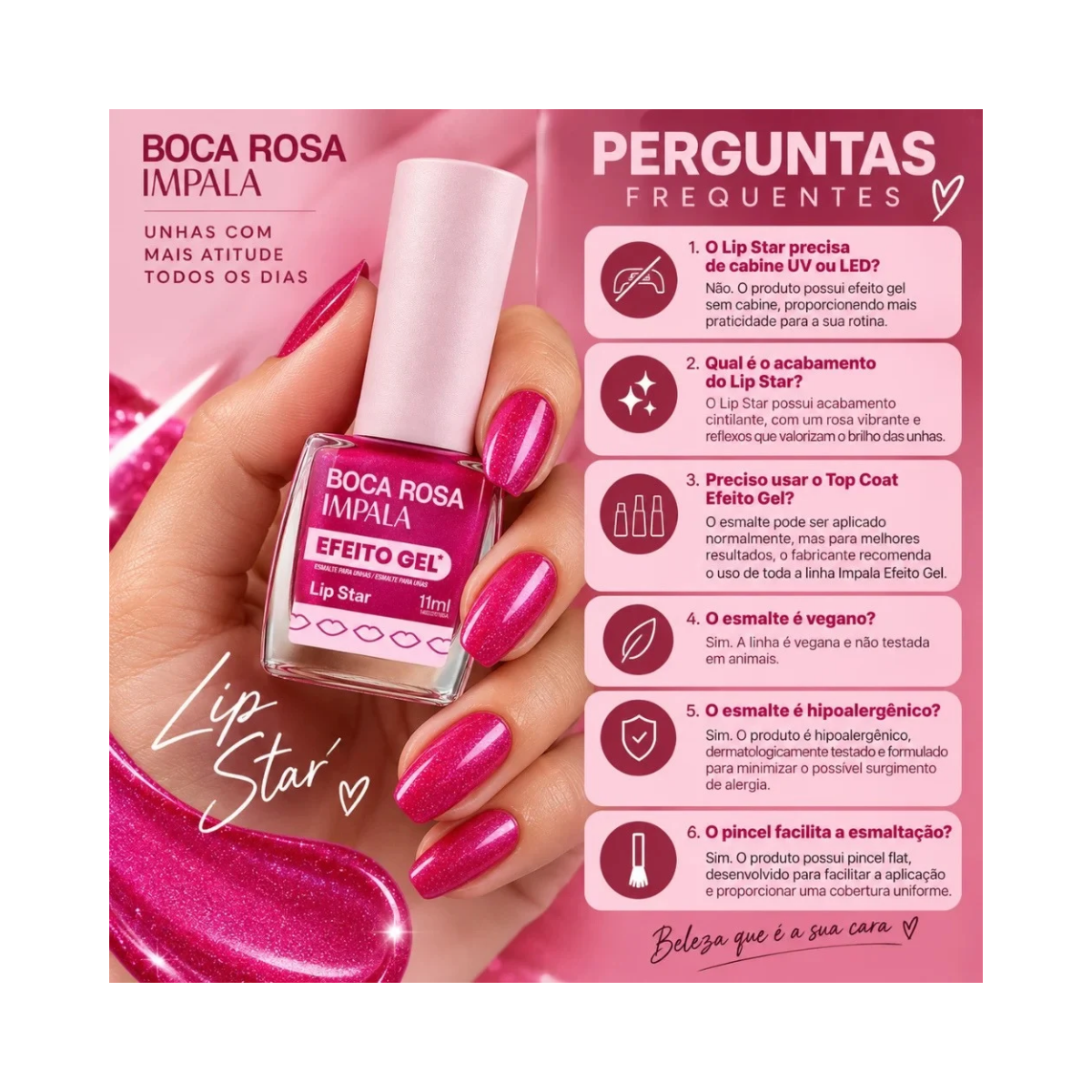 ESMALTE BOCA ROSA EFEITO GEL CINTILANTE LIP STAR IMPALA 11ML