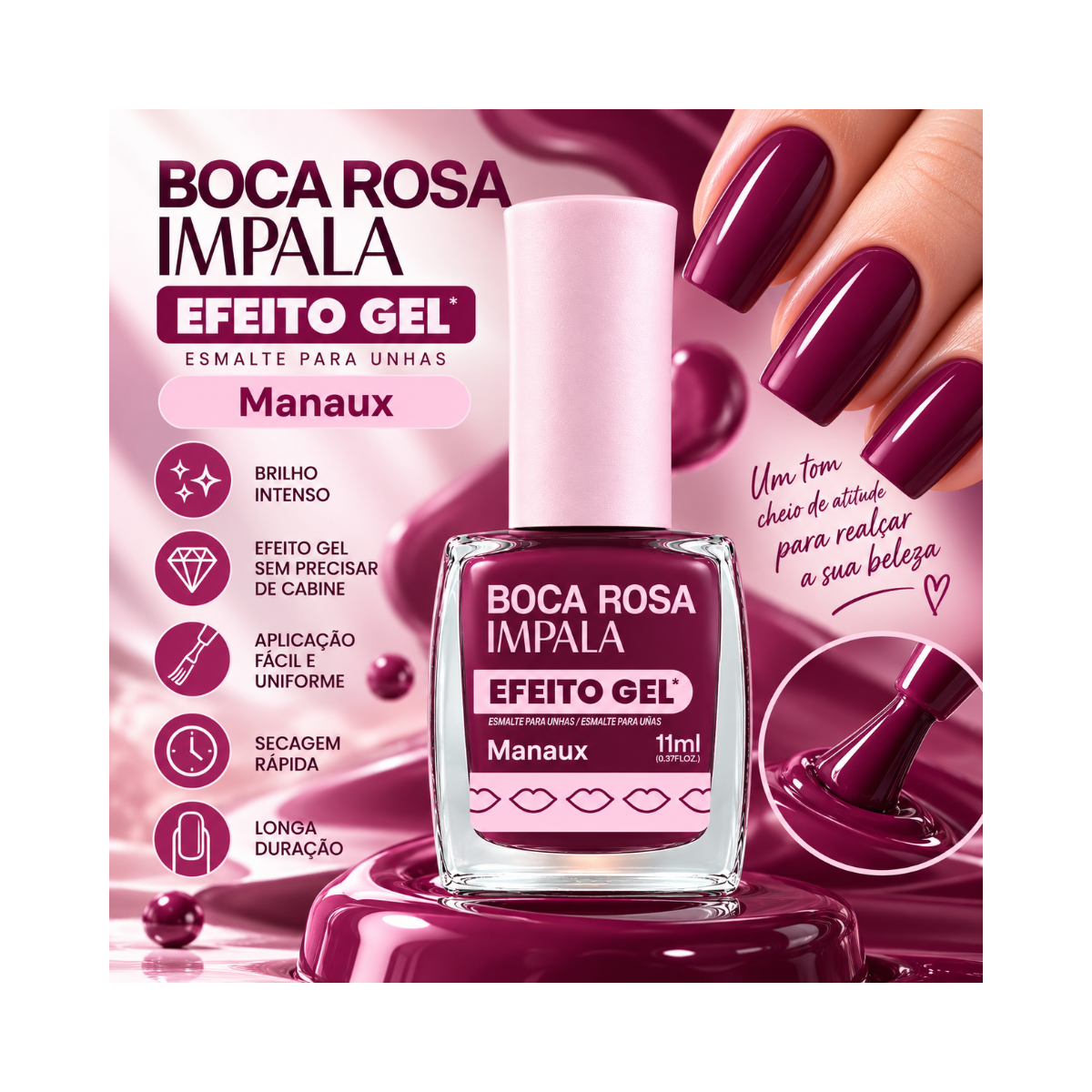 ESMALTE BOCA ROSA EFEITO GEL CREMOSO MANAUX IMPALA 11ML