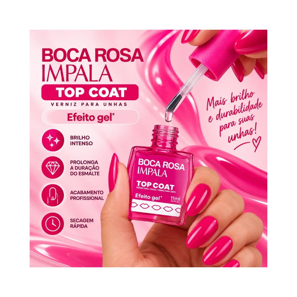 ESMALTE BOCA ROSA TOP COAT EFEITO GEL IMPALA 11ML