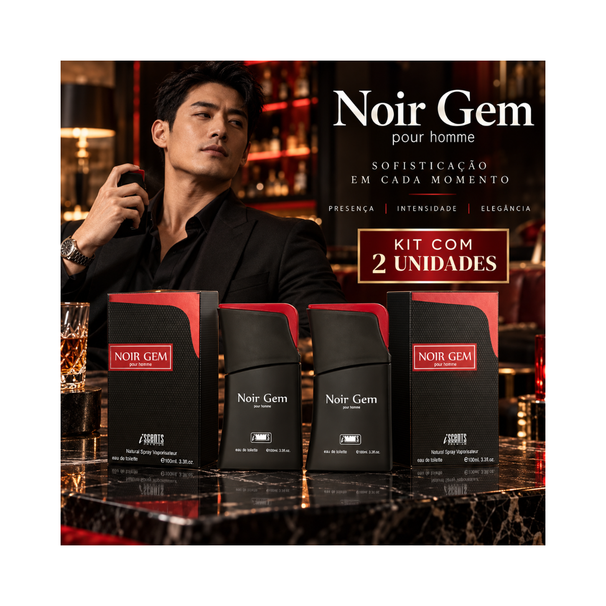 KIT 2 EDT MASCULINO NOIR GEM 100ML