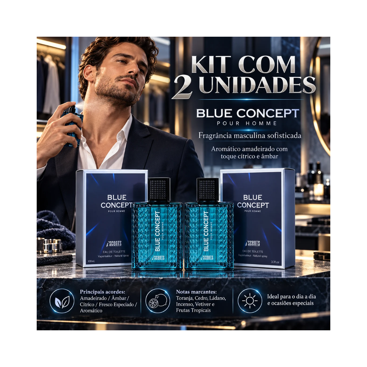 KIT 2 PERFUMES I-SCENTS EDT MASCULINO BLUE CONCEPT 100ML