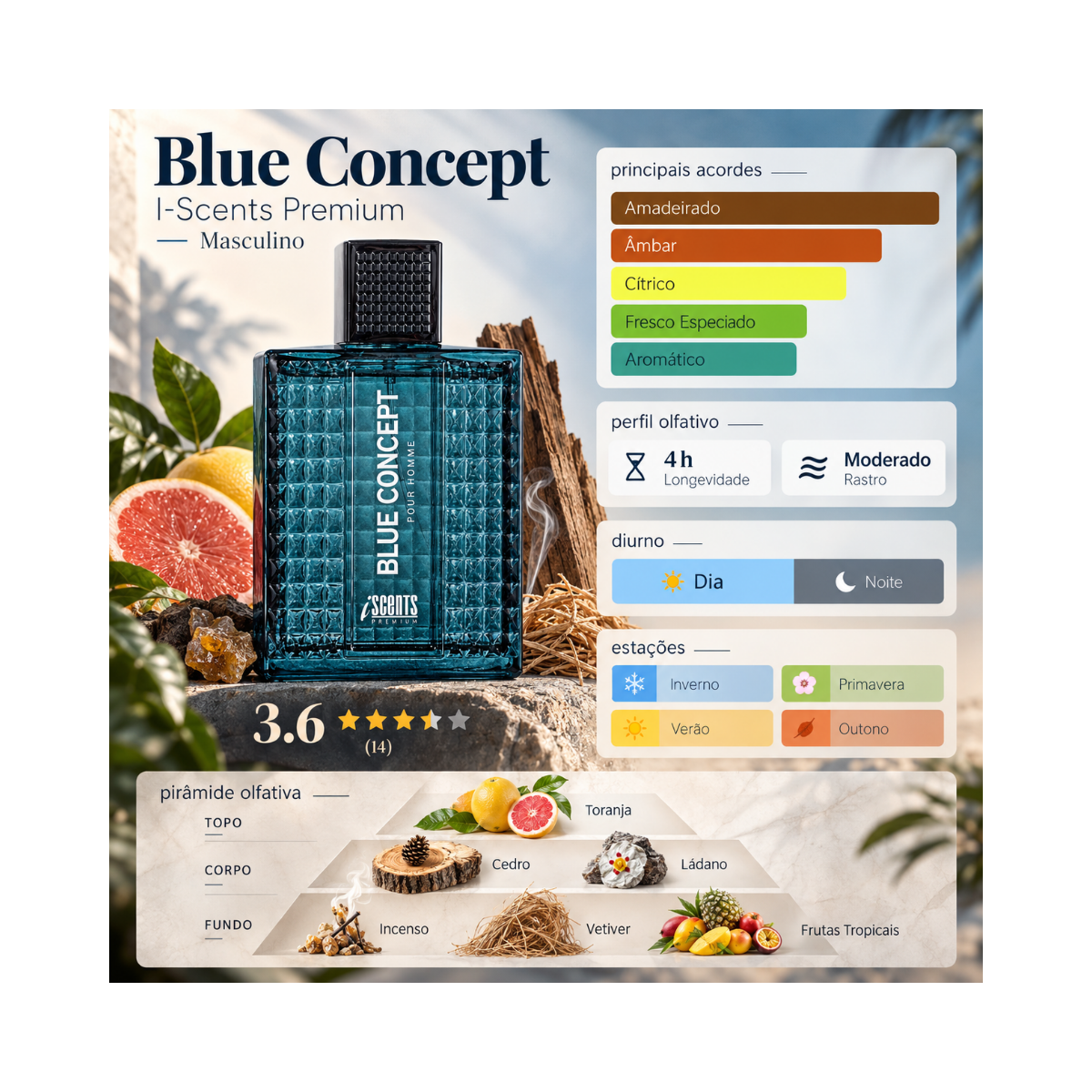 KIT 2 PERFUMES I-SCENTS EDT MASCULINO BLUE CONCEPT 100ML