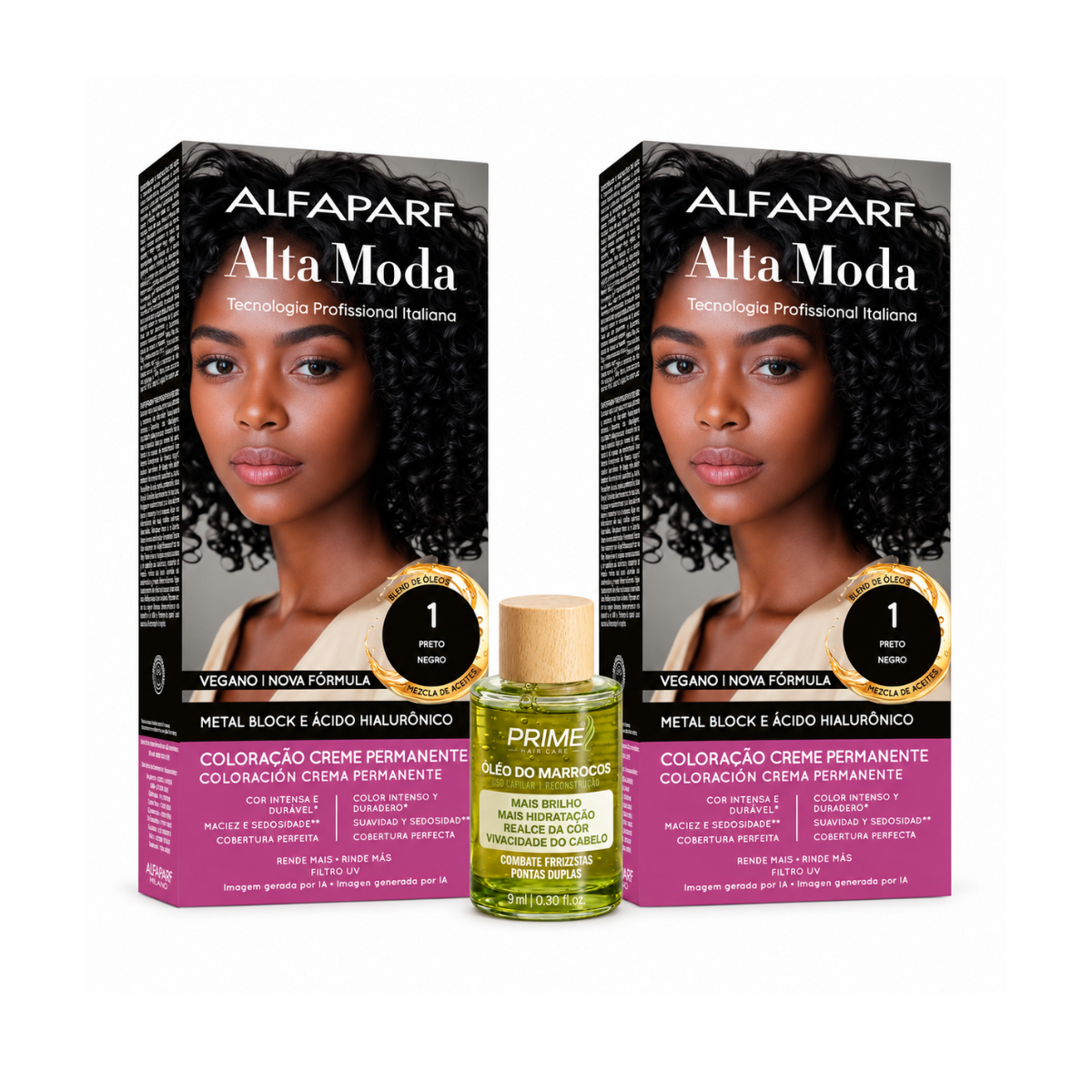KIT ALTA MODA 2 COLORAÇÕES 1.0 PRETO JABUTICABA + ÓLEO DE ARGAN MARROCOS