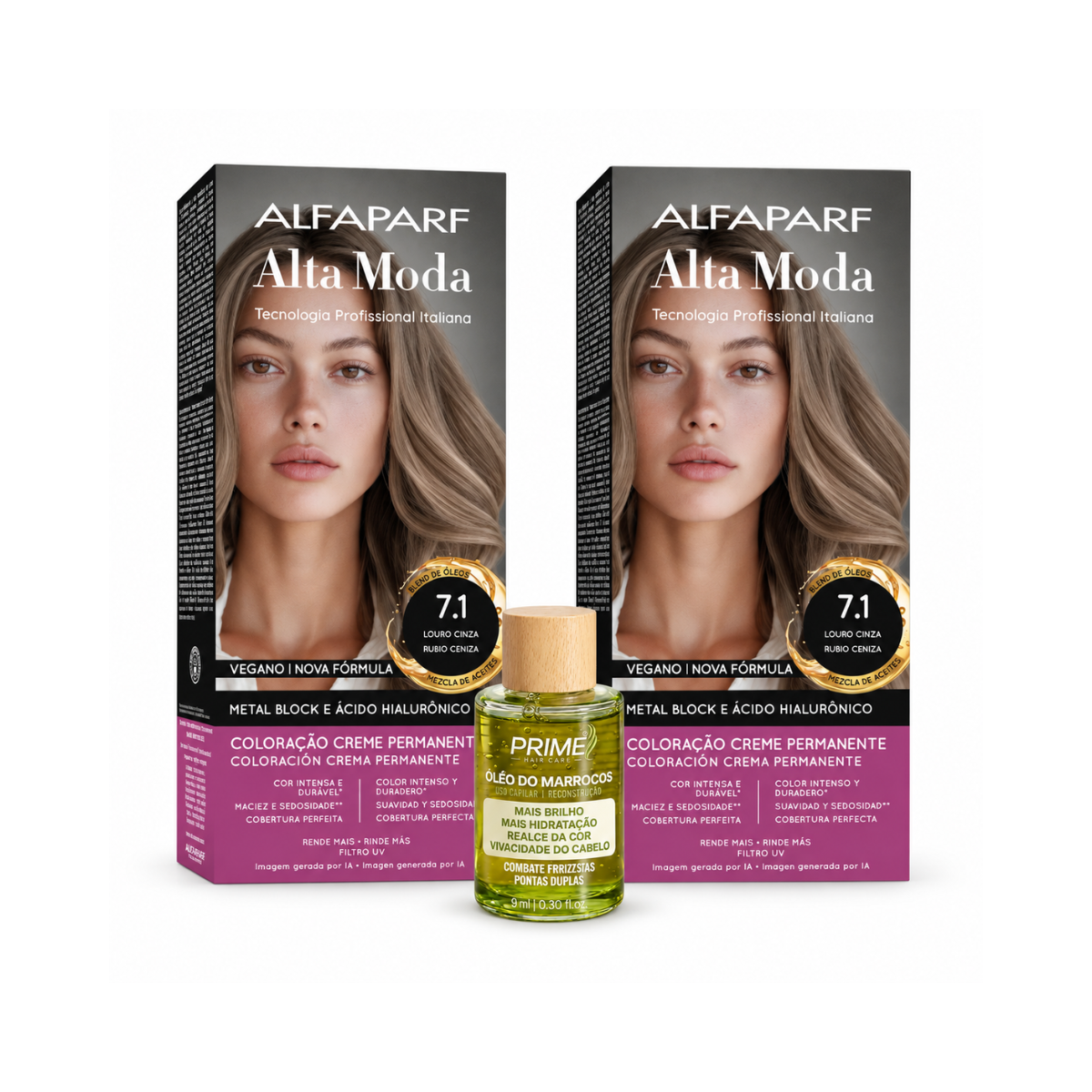 KIT ALTA MODA 2 COLORAÇÕES 7.1 LOURO CINZA + ÓLEO DE ARGAN MARROCOS