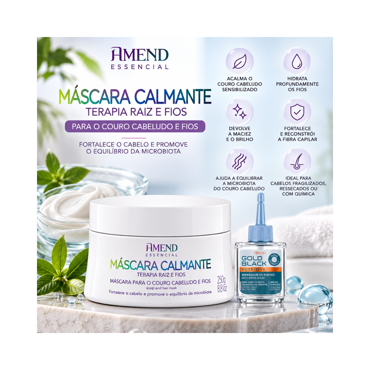 KIT AMEND MASC CALMANTE 250G + REPARADOR GOLD BLACK 30ML 