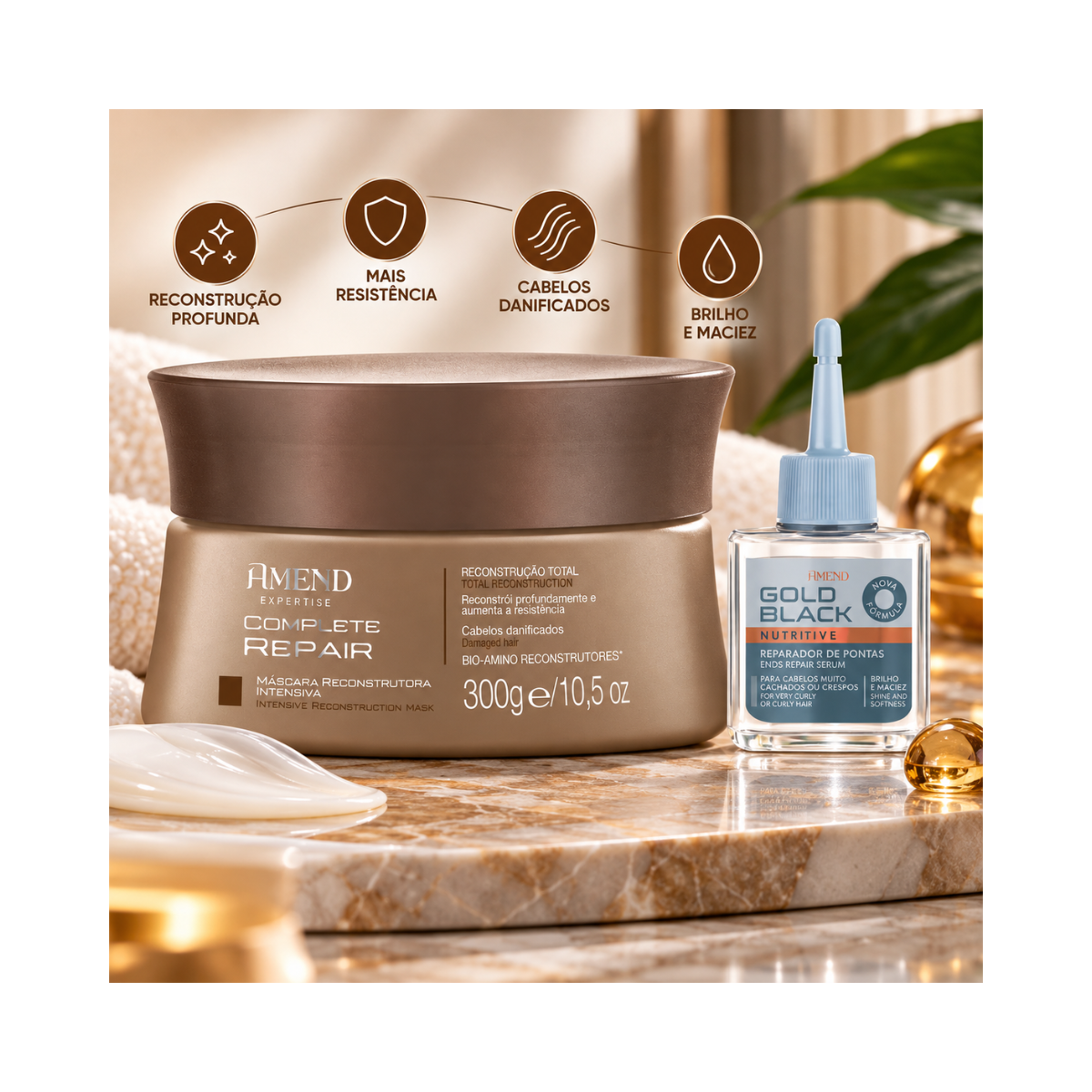 KIT AMEND MASC COMPLETE REPAIR 300G + REP GOLD BLACK 30ML