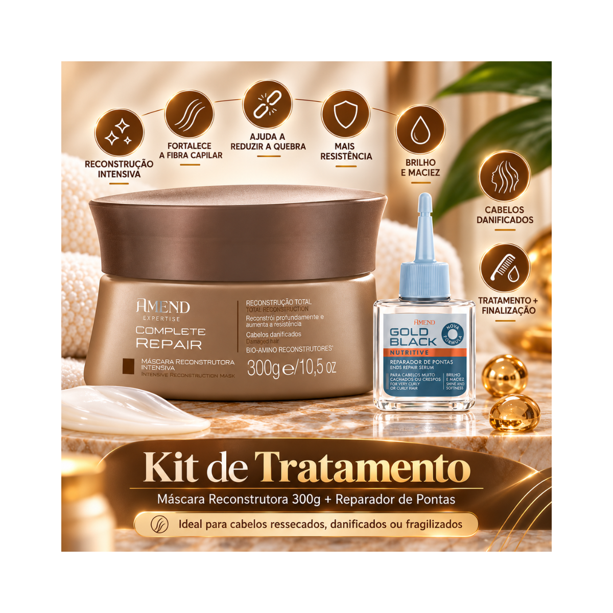 KIT AMEND MASC COMPLETE REPAIR 300G + REP GOLD BLACK 30ML