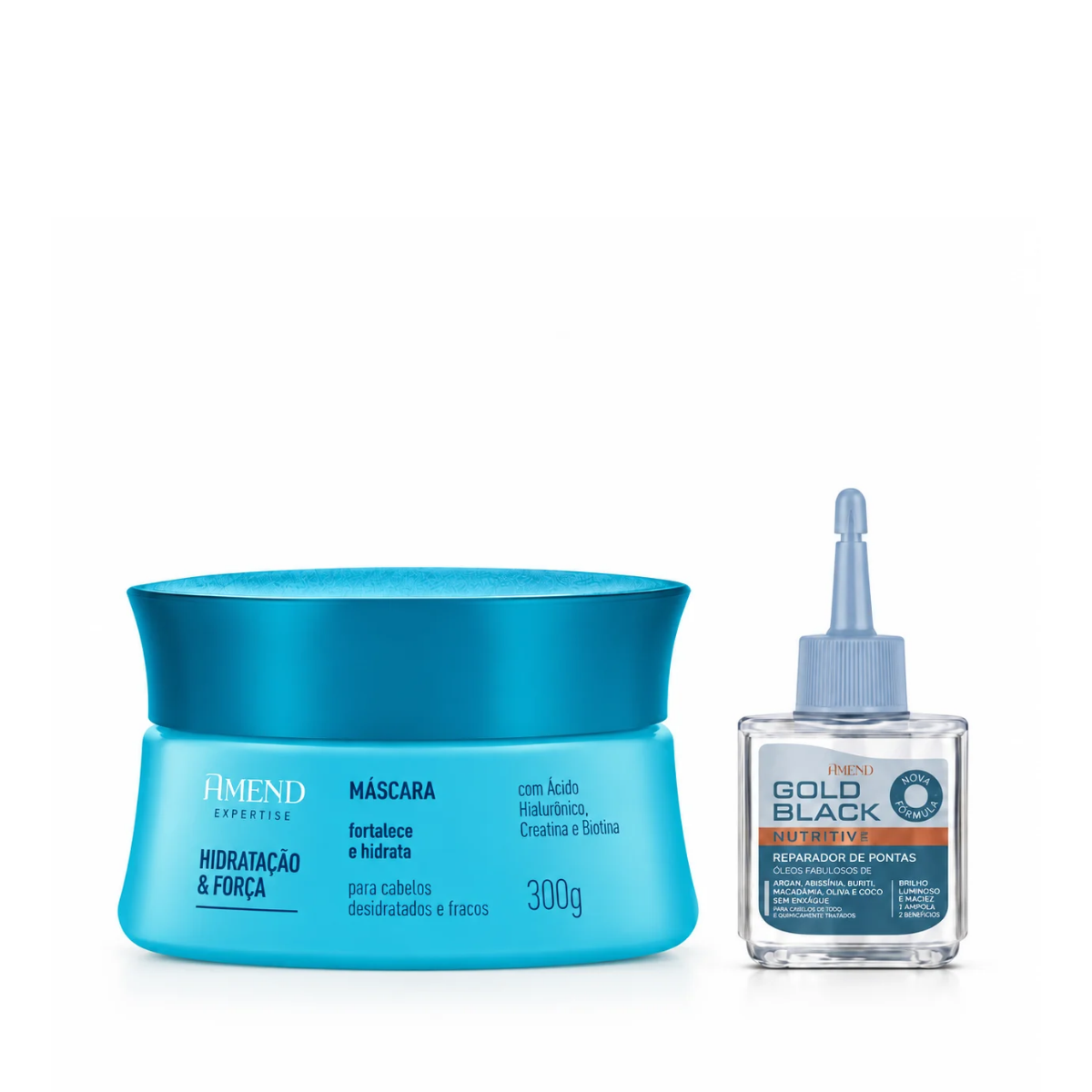 KIT AMEND MASC HIDRAT FORÇA 300G + GOLD BLACK REPARADOR DE PONTAS 30ML