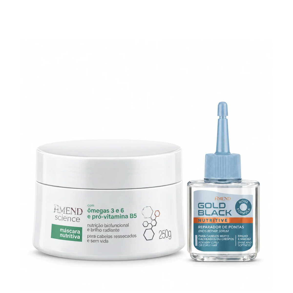 KIT AMEND MASC OMEGA 3 E 6 250G + REPARADOR GOLD BLACK 30ML