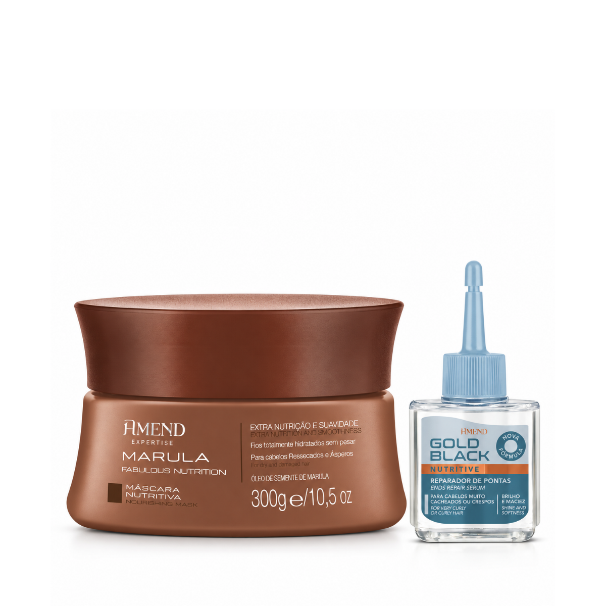 KIT AMEND MÁSCARA MARULA 300GR + GOLD BLACK REPARADOR DE PONTAS 30ML