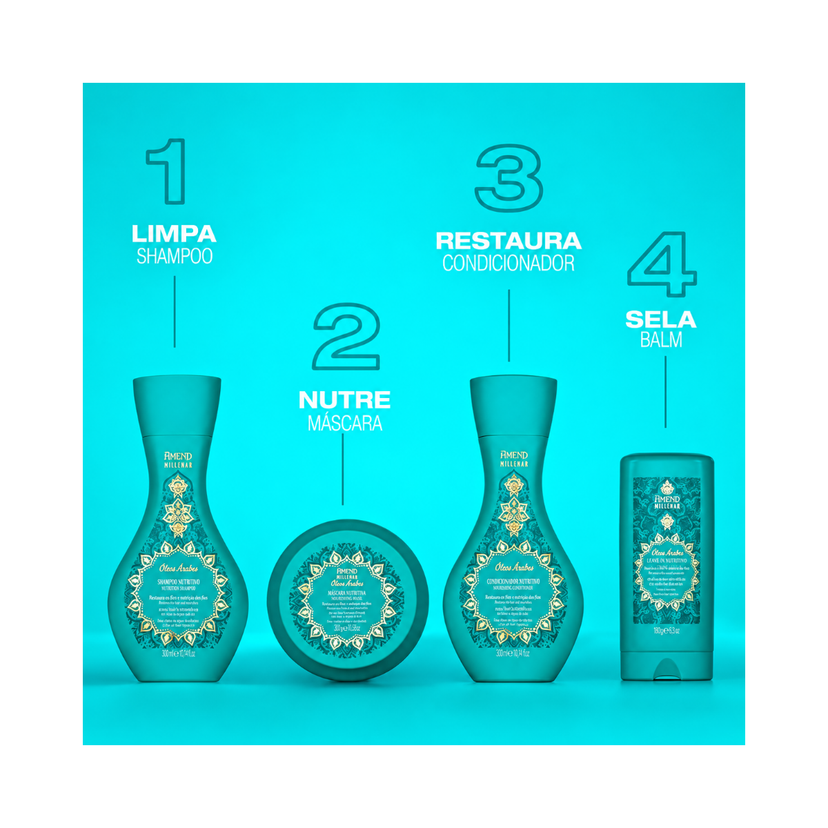 KIT AMEND MÁSCARA MILLENAR ÓLEOS ÁRABES 300G + REPARADOR GOLD BLACK 30ML