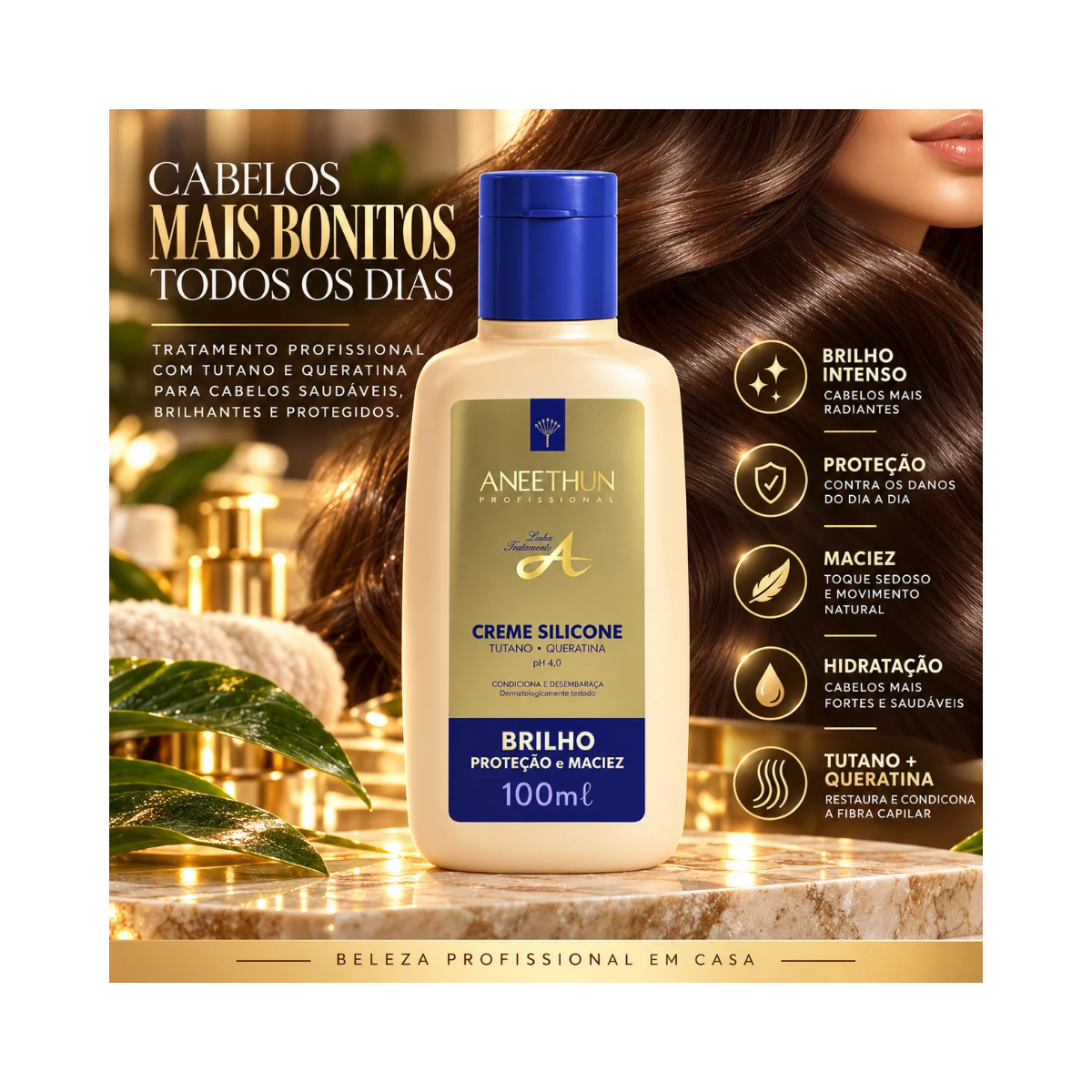 KIT ANEETHUN CREME DE SILICONE LINHA A 100ML + ÓLEO DE ARGAN BELLA FEME 7ML