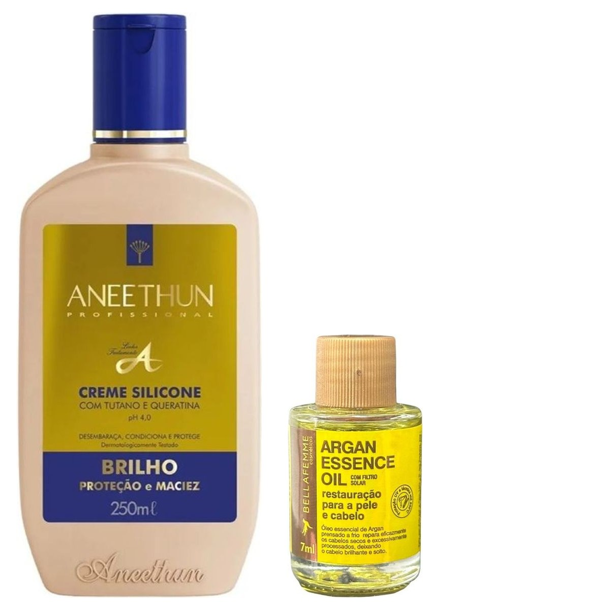 KIT ANEETHUN CREME SILICONE LINHA A 250ML + ÓLEO ARGAN BELLA FEME 7ML