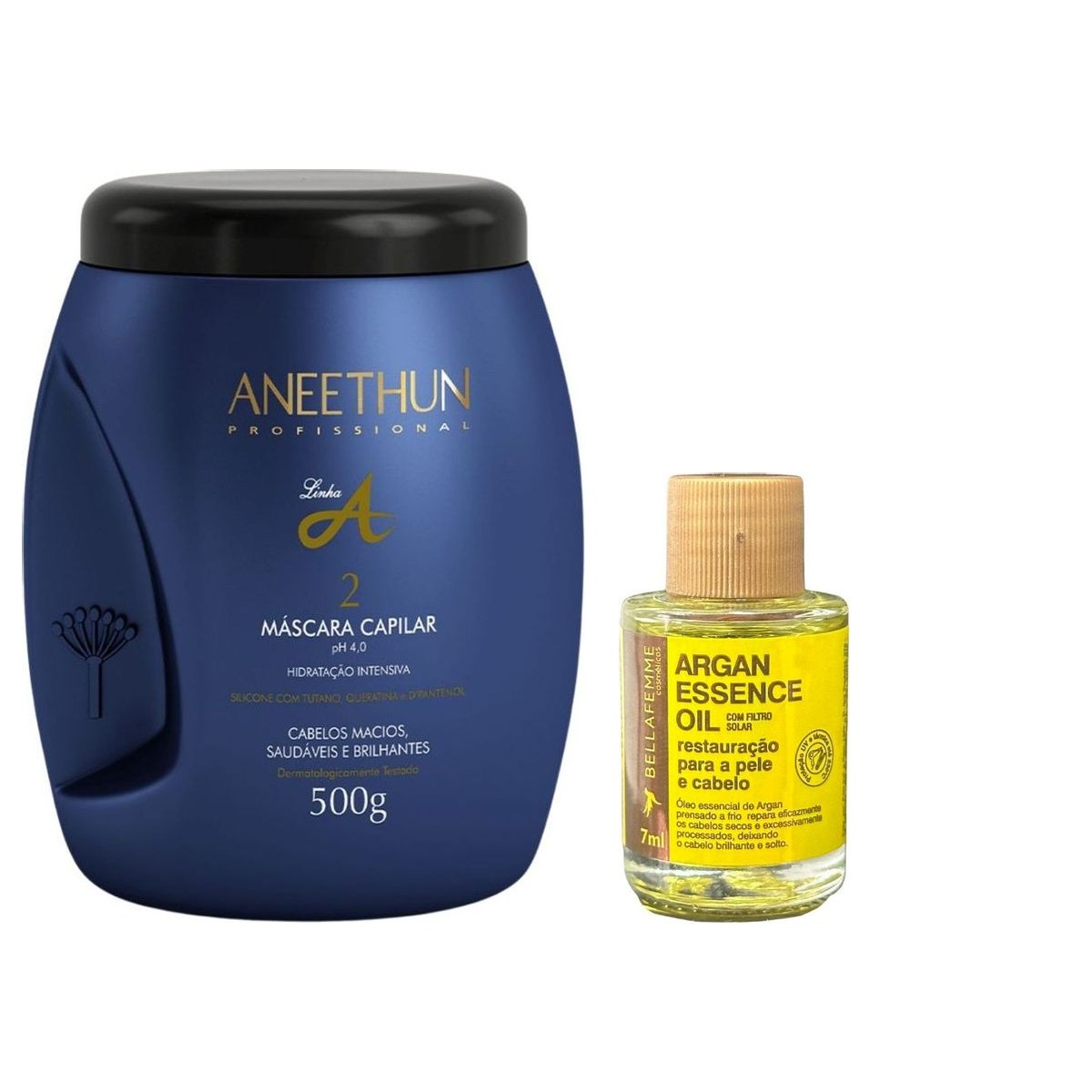 KIT ANEETHUN MÁSCARA LINHA A 500G + ÓLEO DE ARGAN BELLA FEMME 7ML