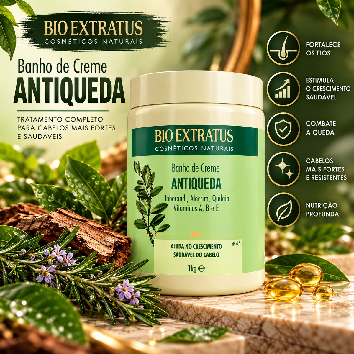 KIT BIO EXTRATUS BANHO DE CREME JABORANDI 1KG + ACESSÓRIO SORTIDO