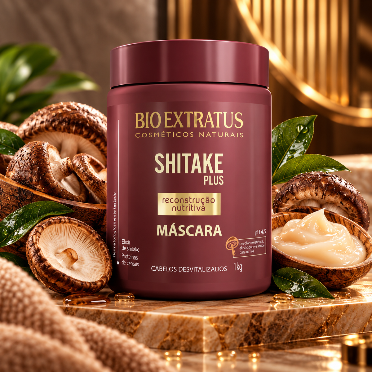 KIT BIO EXTRATUS MÁSCARA DE HIDRATAÇÃO SHITAKE 1KG + ACESSÓRIO SORTIDO