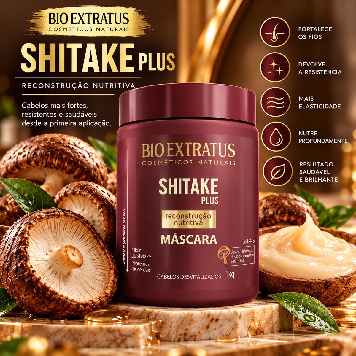 KIT BIO EXTRATUS MÁSCARA DE HIDRATAÇÃO SHITAKE 1KG + ACESSÓRIO SORTIDO