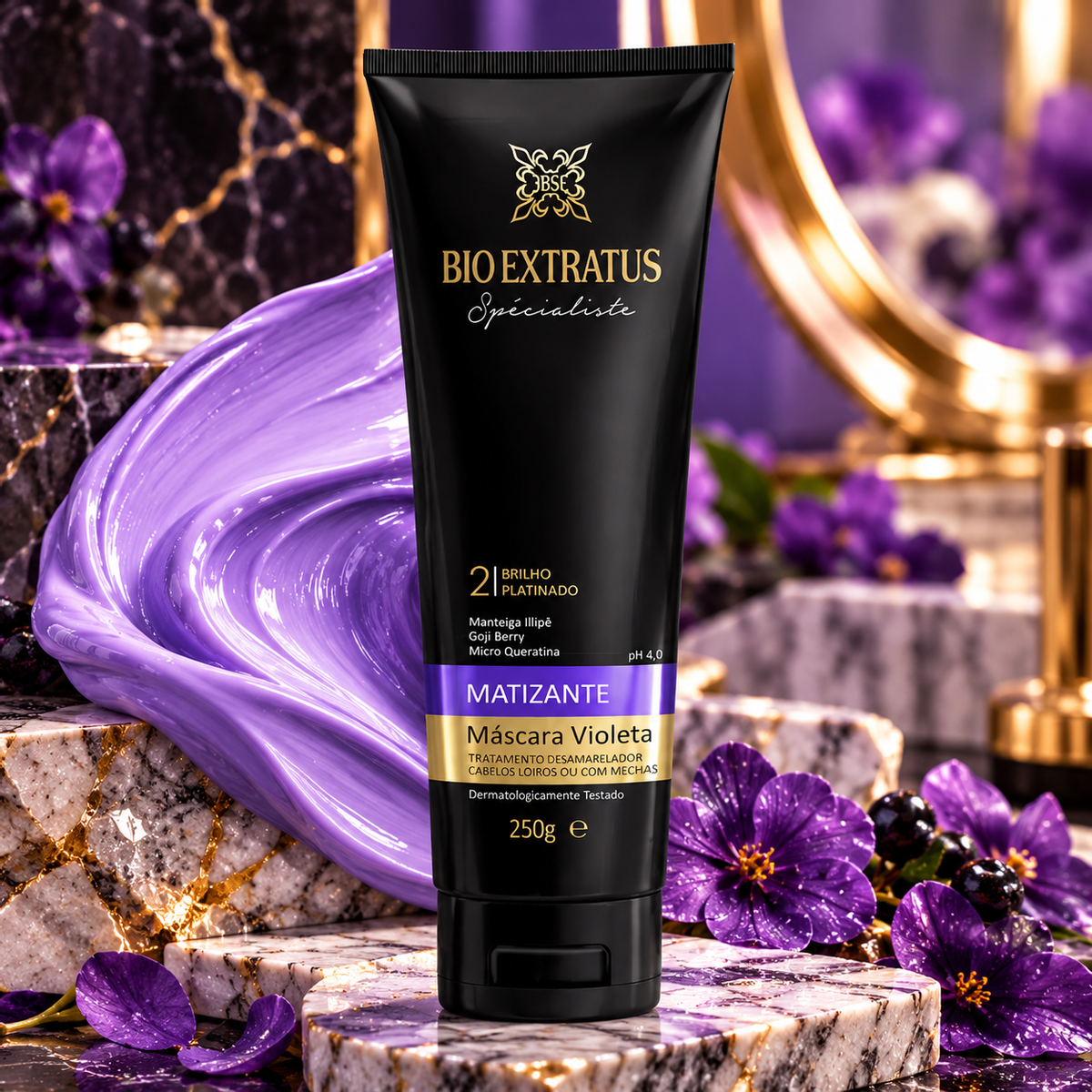 KIT BIO EXTRATUS MÁSCARA MATIZANTE VIOLETA 250G + ACESSÓRIO SORTIDO