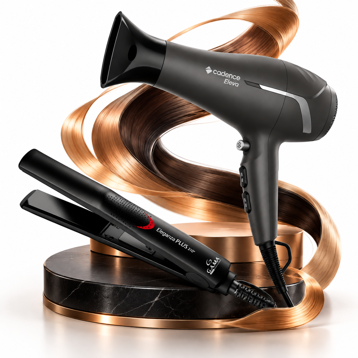 KIT CADENCE SECADOR ELEVA 565 127V + PRANCHA GAMA ELEGANZA PLUS 210º BIVOLT
