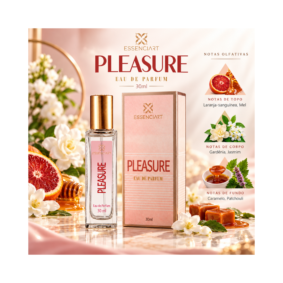 KIT ESSENCIART EDP PLEASURE 30ML + PORTA PERFUME 5ML