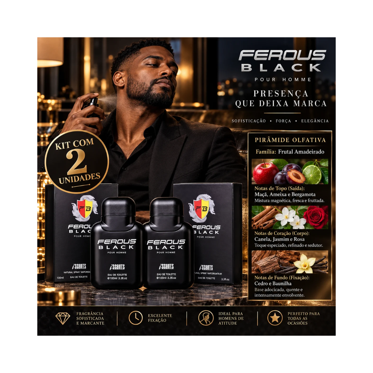 KIT I-SCENTS EAU C/2 BLACK FEROUS MASCULINO 100ML