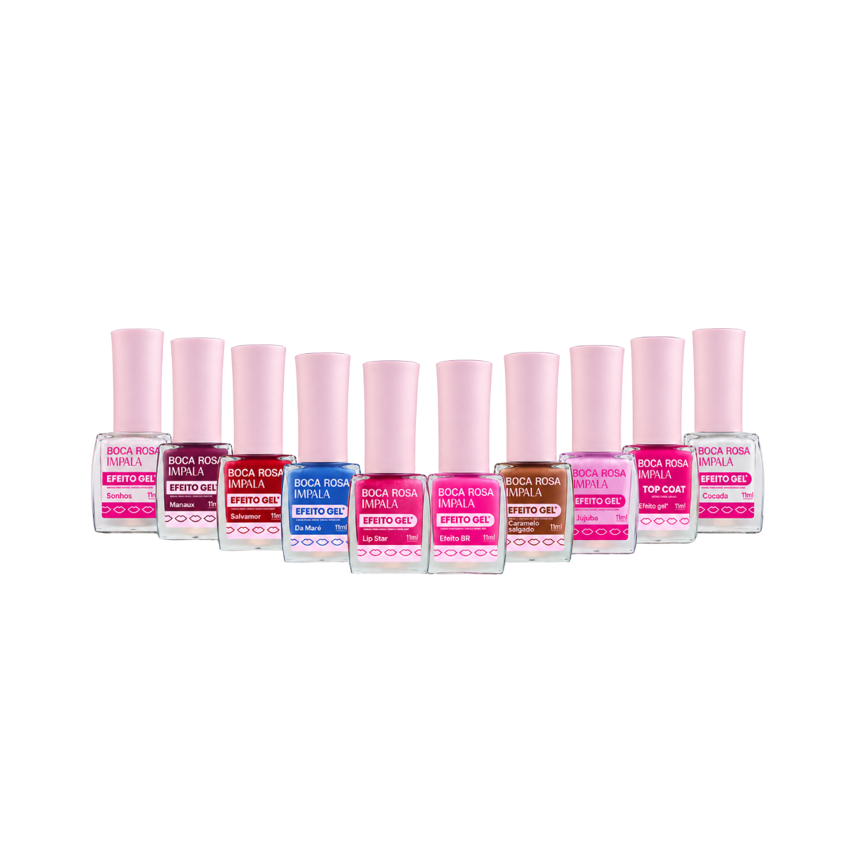 KIT IMPALA ESMALTES COLEÇÃO BOCA ROSA 9 CORES + TOP COAT 10x11ML