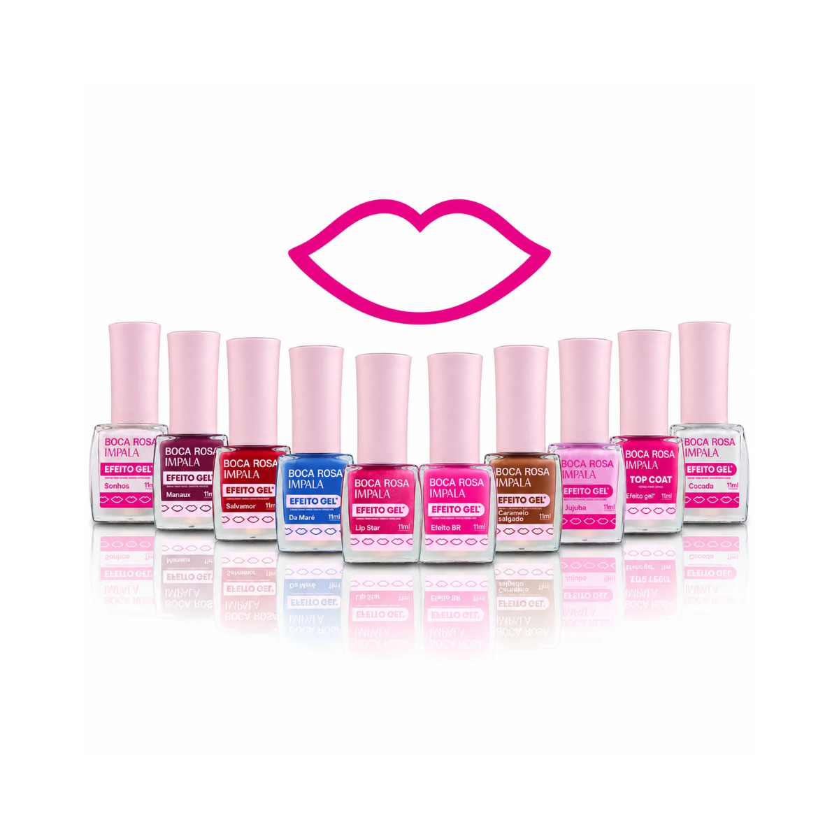 KIT IMPALA ESMALTES COLEÇÃO BOCA ROSA 9 CORES + TOP COAT 10x11ML