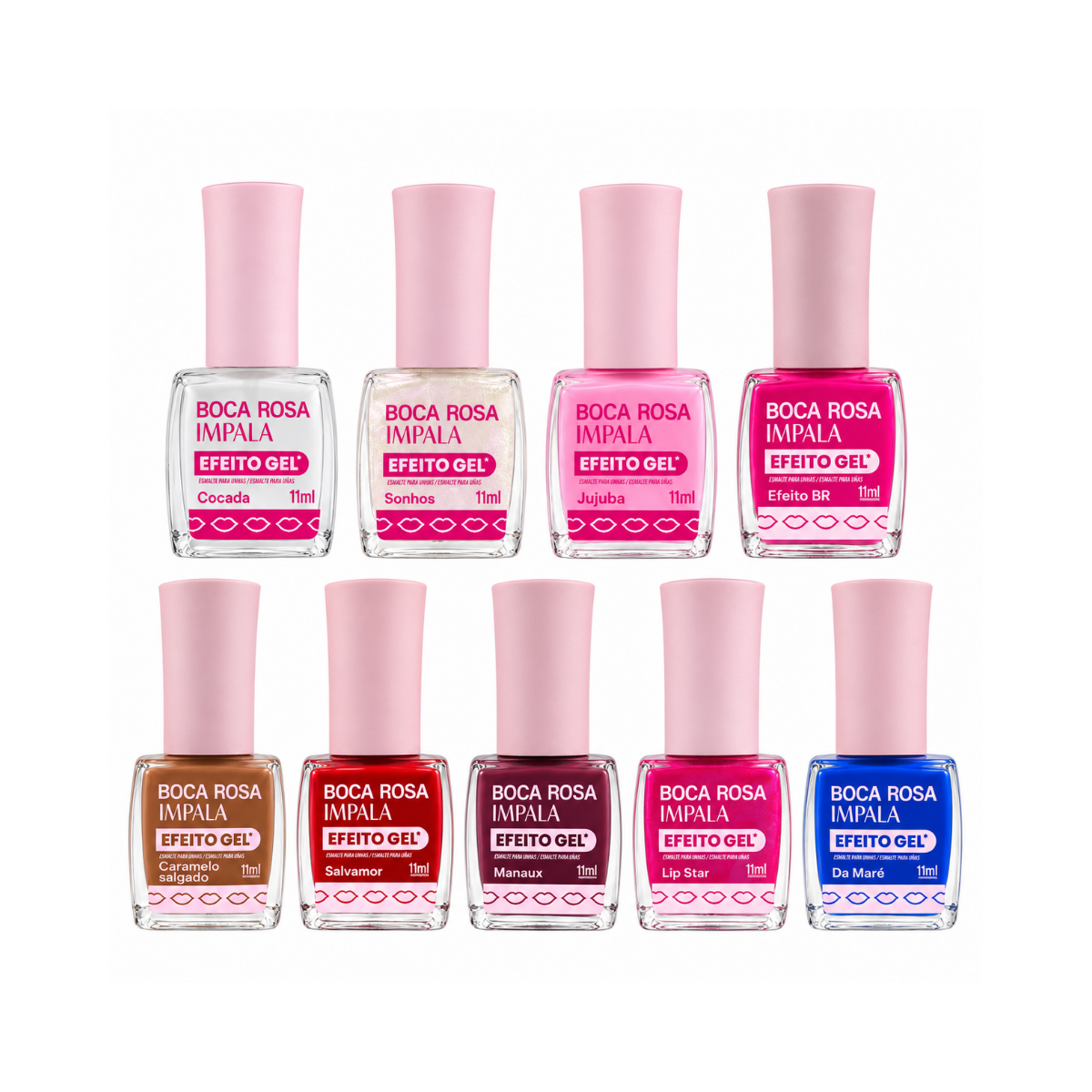 KIT IMPALA ESMALTES COLEÇÃO BOCA ROSA 9 CORES + TOP COAT 10x11ML