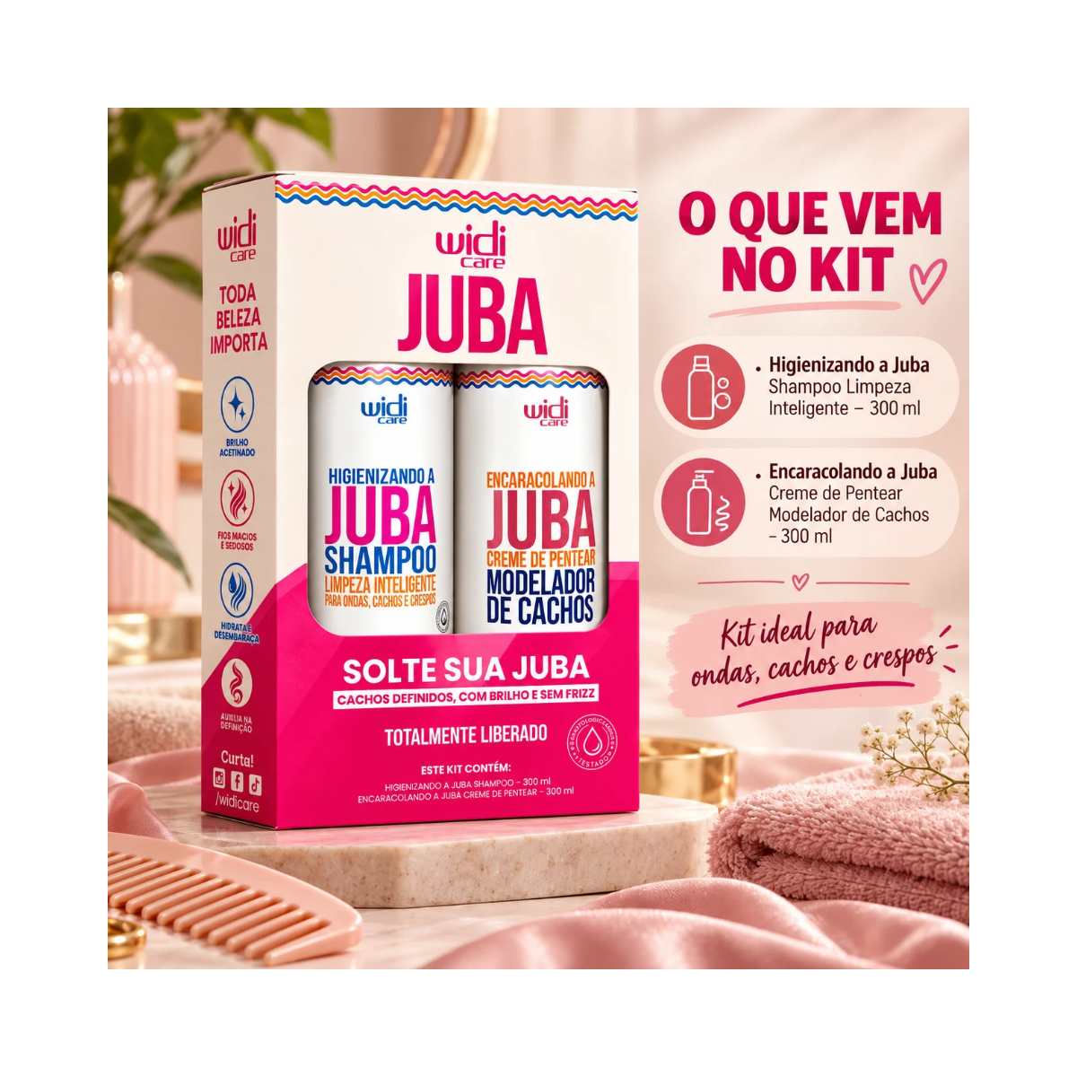 KIT JUBA SHAMPOO 300ML + CREME DE PENTEAR ENCARACOLANDO A JUBA 300ML WIDI CARE