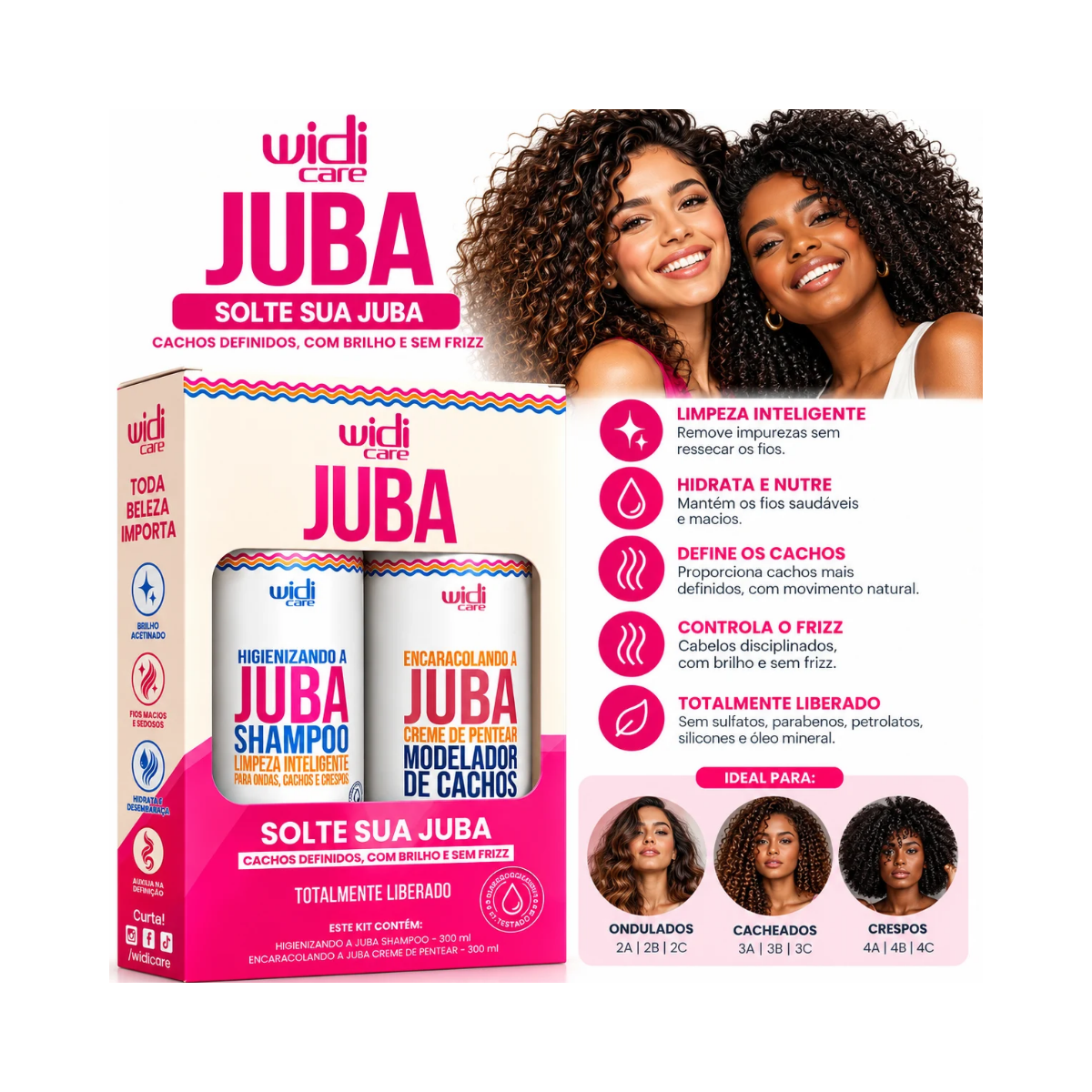 KIT JUBA SHAMPOO 300ML + CREME DE PENTEAR ENCARACOLANDO A JUBA 300ML WIDI CARE