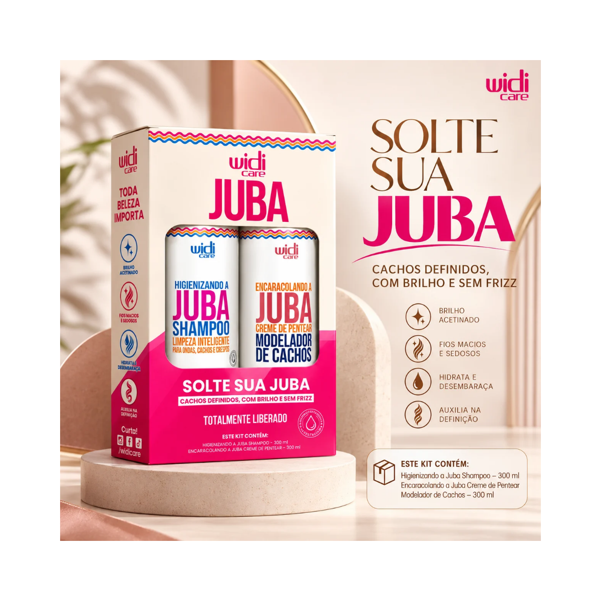 KIT JUBA SHAMPOO 300ML + CREME DE PENTEAR ENCARACOLANDO A JUBA 300ML WIDI CARE