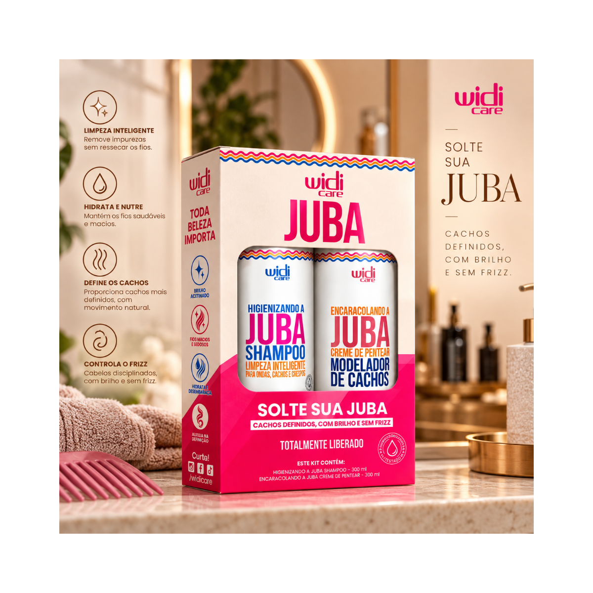 KIT JUBA SHAMPOO 300ML + CREME DE PENTEAR ENCARACOLANDO A JUBA 300ML WIDI CARE