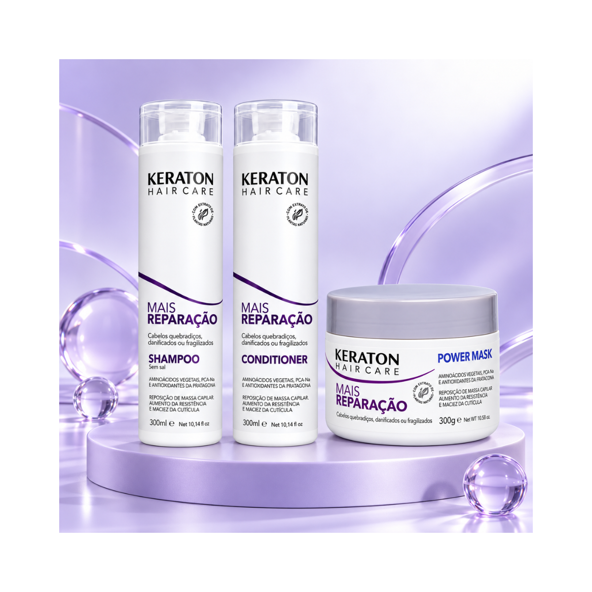 KIT KERATON MAIS REPARAÇÃO SHAMPOO 300ML + COND 300ML + MÁSCARA 300G